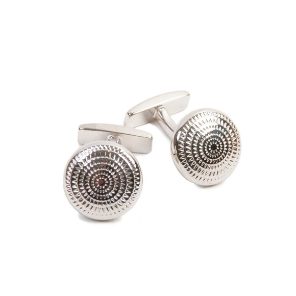 Hugo Boss Circular Silver Textured Cufflinks - Picture 1 of 2